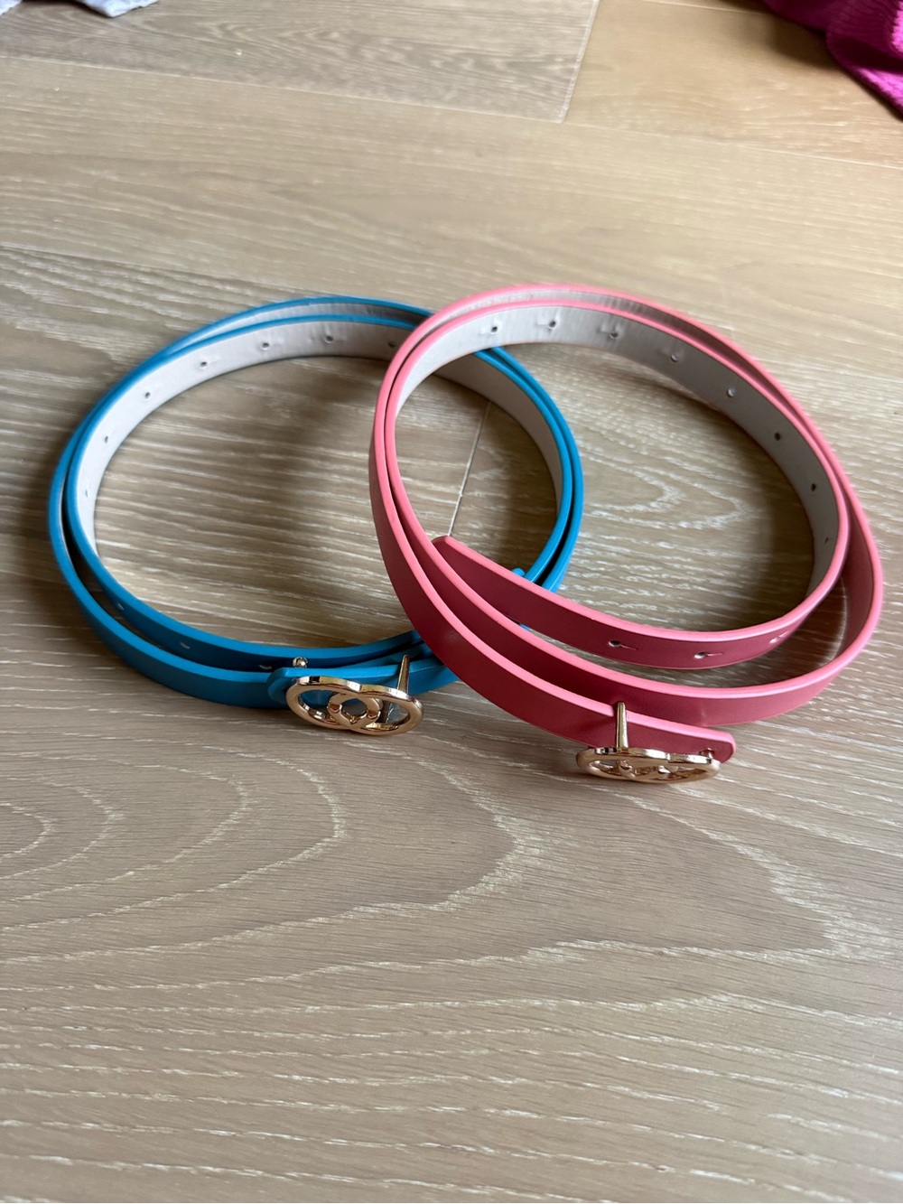 Slim Pink and Blue Women’s Belts with Gold-Tone Buckles